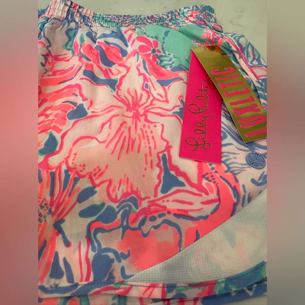 NWT Lilly Pulitzer Luxletic Ocean Trail Shorts In Light Pink&Blue. Woman's Sz M - Picture 4 of 6